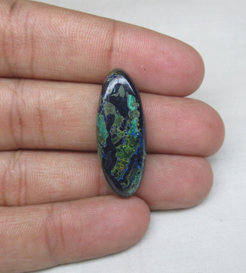 Azurite Malachite Gemstone Cabochon Oval Flat Back Gemstone Malachite Cabochon Natural Azurite Gemstone 13 x 33 x 5 mm #2696 Christmas