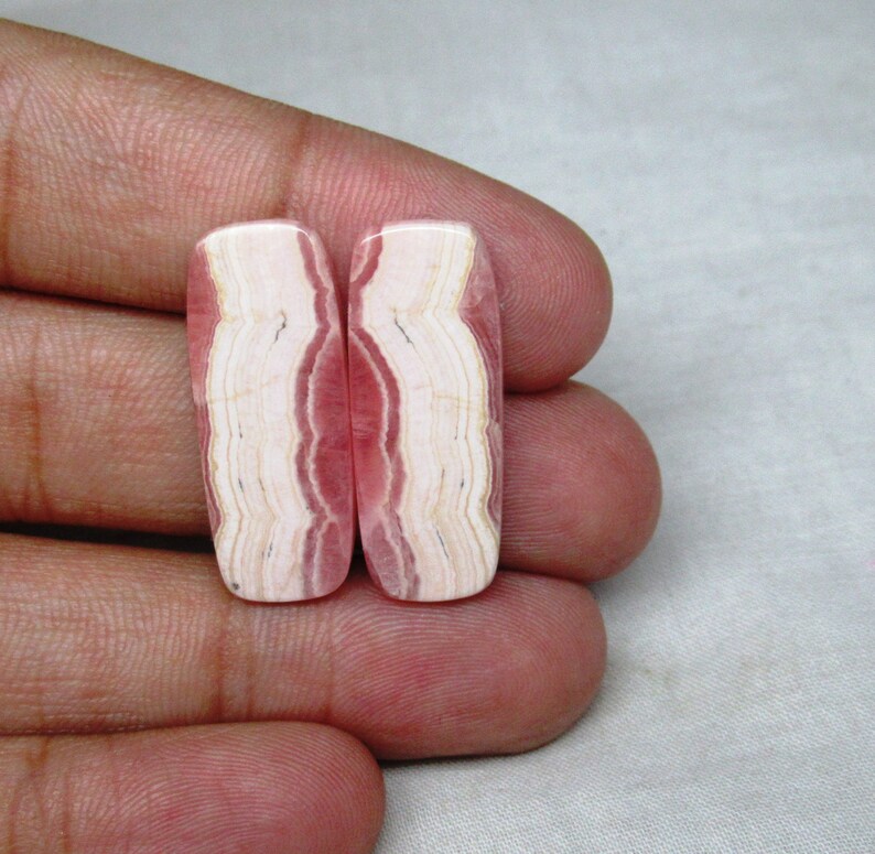 Rhodochrosite Designer Baguette Cabochon Flat Back Gemstone Pair 11 X 28 X 3 mm Pink Rhodochrosite Pair Cabochon Earring #3931 Christmas