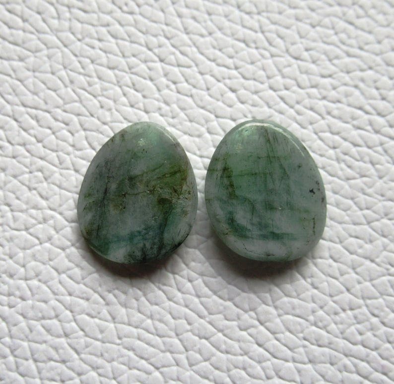 Emerald Faceted Fancy Pair 14 x 17 x 3 mm Natural Emerald Rose Cut Flat Back Gemstone Pair Jewelry Making Wire Wrapping #4819
