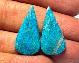 Par de peras de apatita azul natural: piedra preciosa sin tratar para la fabricación de joyas