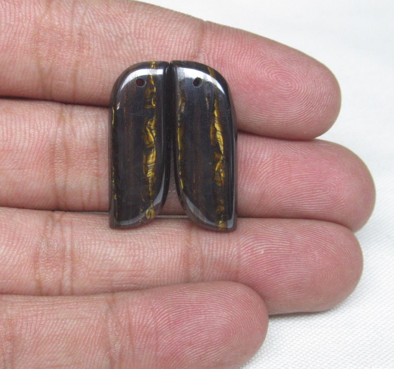 Iron Tiger Cabochon Pair 10 x 28 x 5 mm Natural Loose Gemstone Pair Handmade Gemstone Drill Earring Pair Jewelry Making Gemstone #5311