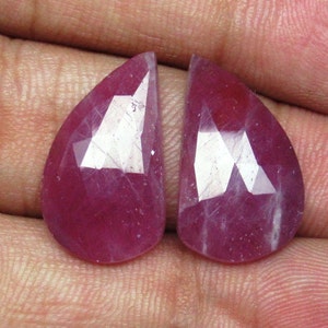 Ruby Rose Cut Faceted Gemstone Pair Size 12x21x3mm Loose Real Ruby Flat Back Gemstone Pair For Earrings Making # 3996
