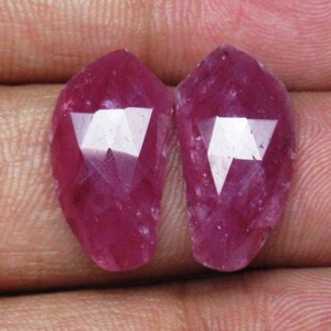Genuine Ruby Rose Cut Faceted Gemstone Pair Flat Back Ruby Stone Pair For Jewelry Making Size 10x19x4 mm  #4016