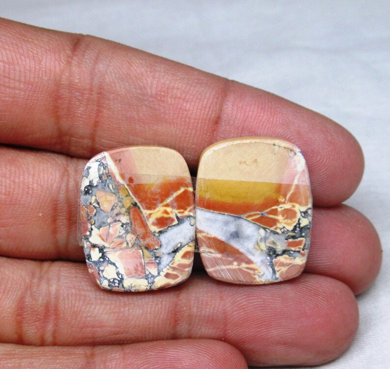 Maligano Jasper Baguette Shape Pair 18 x 24 x 4 mm Loose semi precious gemstone Pair flat back cabochon natural gemstone cabochon #3019