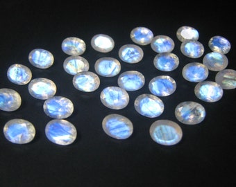 Faceted Oval Rainbow Moonstone Gemstone: Calibrated AAA Grade (4x6, 5x7, 6x8, 7x9, 8x10 mm)
