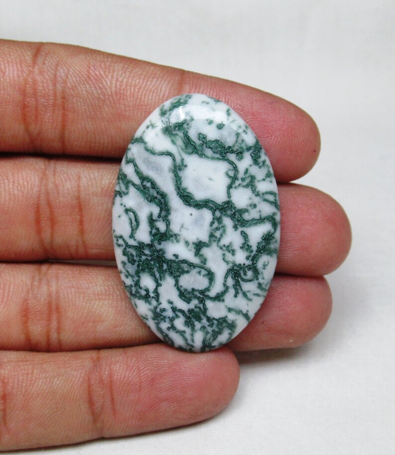 Tree Agate Cabochon Jewelry Making Gemstone Oval Flat Back Gemstone 29 x 44 x 5 mm Smooth Cabochon Loose Gemstone Pendant Cabochon #1553