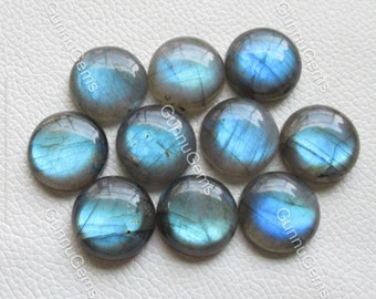 Natural Blue Labradorite Cabochon: Round Flat Back Gemstone (10-18 mm)
