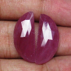 Natural Ruby Pair Fancy 10 x 23 x 3 mm Rose Cut Faceted Pair Flat Back Gemstone Ruby Rose Cut  Pair Jewelry Making Matching Pair # 4018