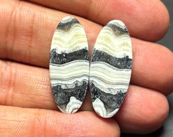 Zebra Calcite Cabochon Pair: Striped Gemstone for Jewelry Making  #11426