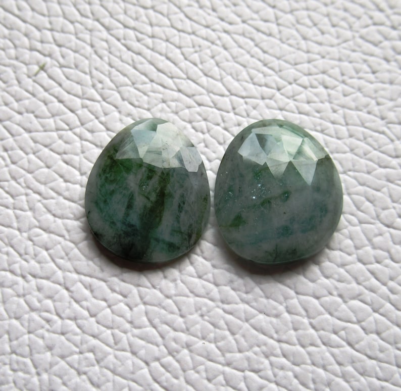 Emerald Faceted Fancy Pair 14 x 17 x 3 mm Natural Emerald Rose Cut Flat Back Gemstone Pair Jewelry Making Wire Wrapping #4819