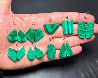 Green Malachite Gemstone Cabochon Pair, Loose Stone for Jewelry