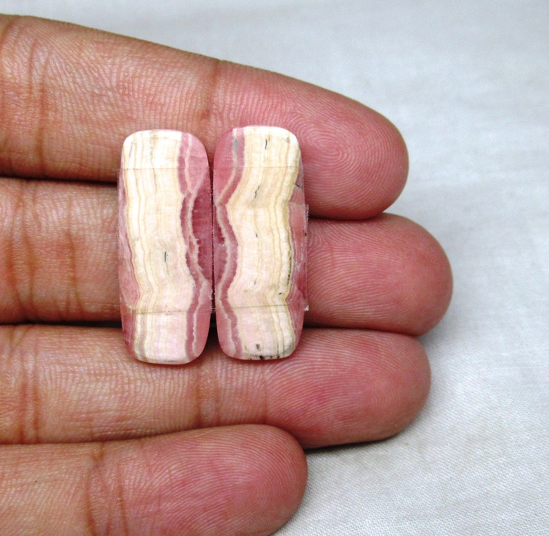 Rhodochrosite Designer Baguette Cabochon Flat Back Gemstone Pair 11 X 28 X 3 mm Pink Rhodochrosite Pair Cabochon Earring #3931 Christmas
