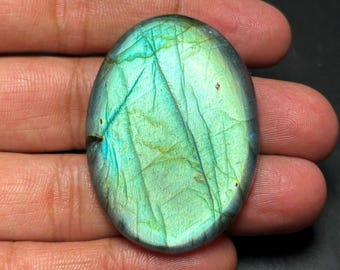 Natural Labradorite Oval Gemstone Cabochon Handmade Semi Precious Flat Back Labradorite Stone For Jewelry Making (34 x 48 x 7 mm)