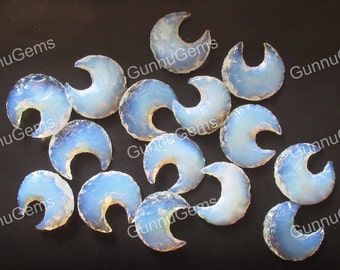 Opalite Crescent Moon: Carved Metaphysical Healing Stone (25-30 mm)