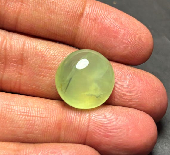 Natural Green Prehnite Cabochon: Flat Bottom Gemstone for Jewelry #11473