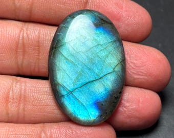 Natural Labradorite Oval Cabochon Handmade Semi Precious Flat Back Gemstone For Jewelry Making Labradorite Stone (27 x 40 x 6 mm)