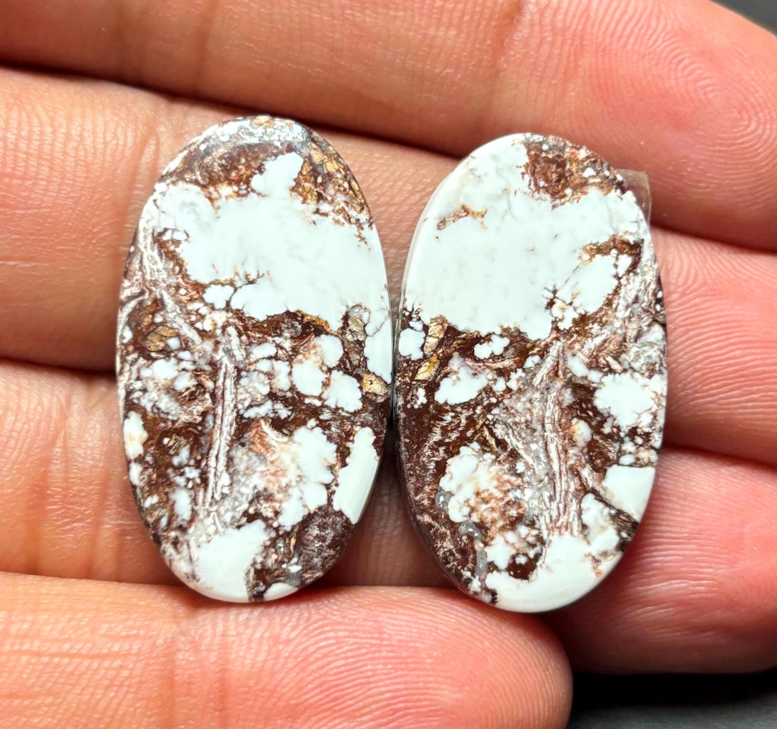 Wild Horse Magnesite Jasper Cabochon Pair: Oval Gemstone (31x18x4