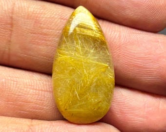 Golden Rutile Cabochon Pear: Natural Untreated Gemstone, 26.40 Cts
