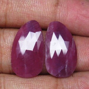 Natural Ruby Pair Fancy 12 x 22 x 3 mm Rose Cut Faceted Pair Flat Back Gemstone Ruby Rose Cut  Pair Jewelry Making Matching Pair # 4014
