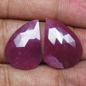 Natural Ruby Pair Fancy 15 x 20 x 3 mm Rose Cut Faceted Pair Flat Back Gemstone Ruby Rose Cut  Pair Jewelry Making Matching Pair # 4025