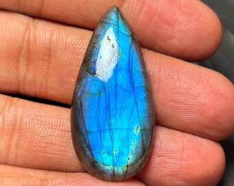 Cabujón de labradorita azul brillante en forma de pera, calidad AAA, gema de base plana para la fabricación de joyas.