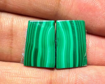 Malachite Cabochon Pair: Green Gemstone for Jewelry Making (16x11x4mm)  #12847