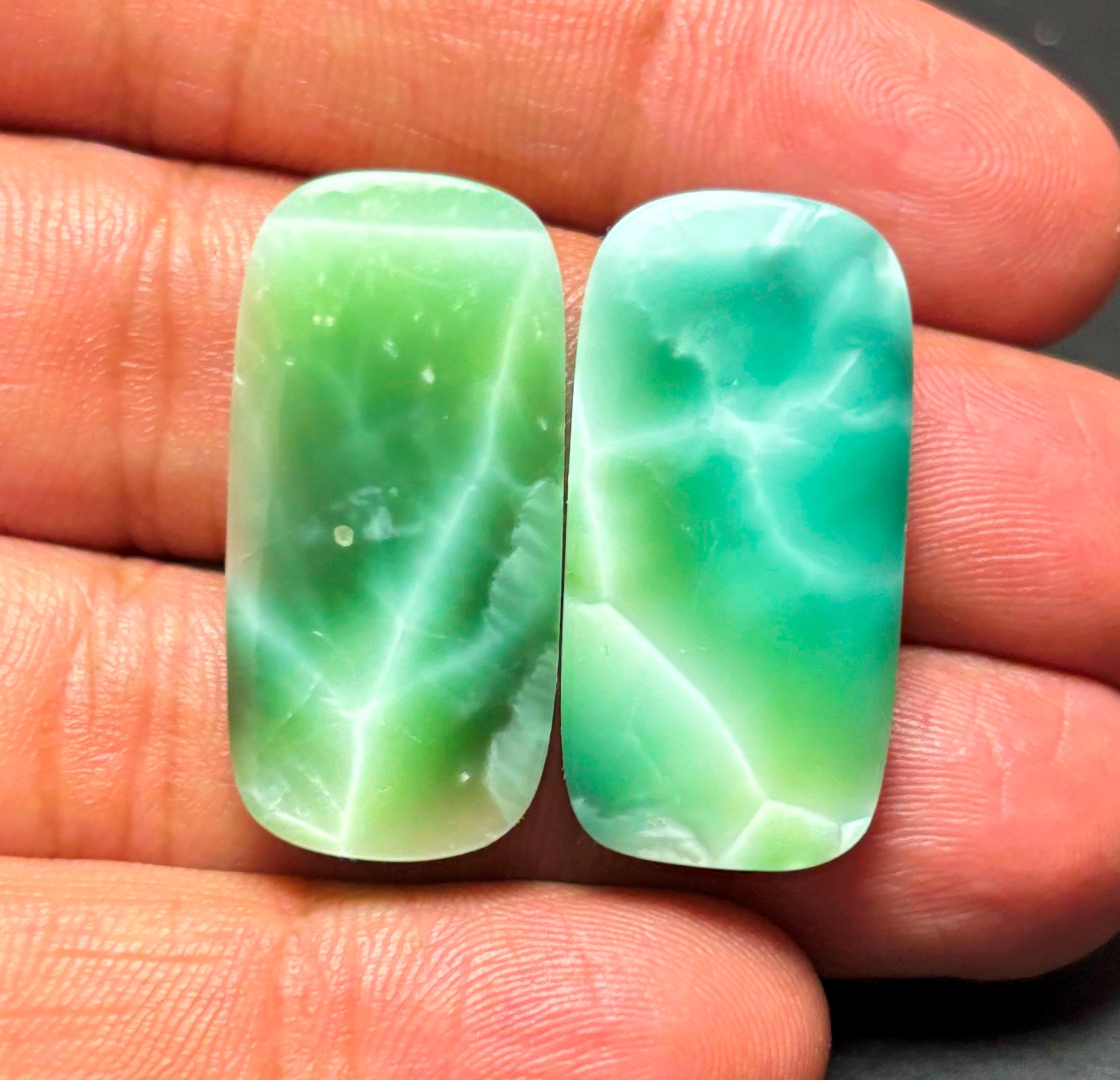 Natuarl Hemimorphite Gemstone Pair Size 16 x 31 x 6 Loose Semi Precious Cabochon Matching Pair Flat Back Hemimorphite  #13997