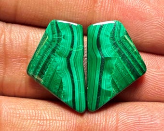 Malachite Pair Gemstone Cabochon Earring Stone Size 14x22x4 mm #13181