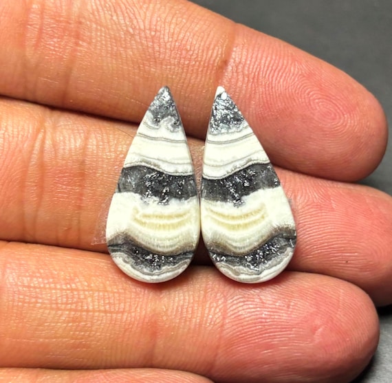 Zebra Calcite Gemstone Pair Cabochon - Unique Patterns Flat Back Gemstones For Jewelry Making #11460