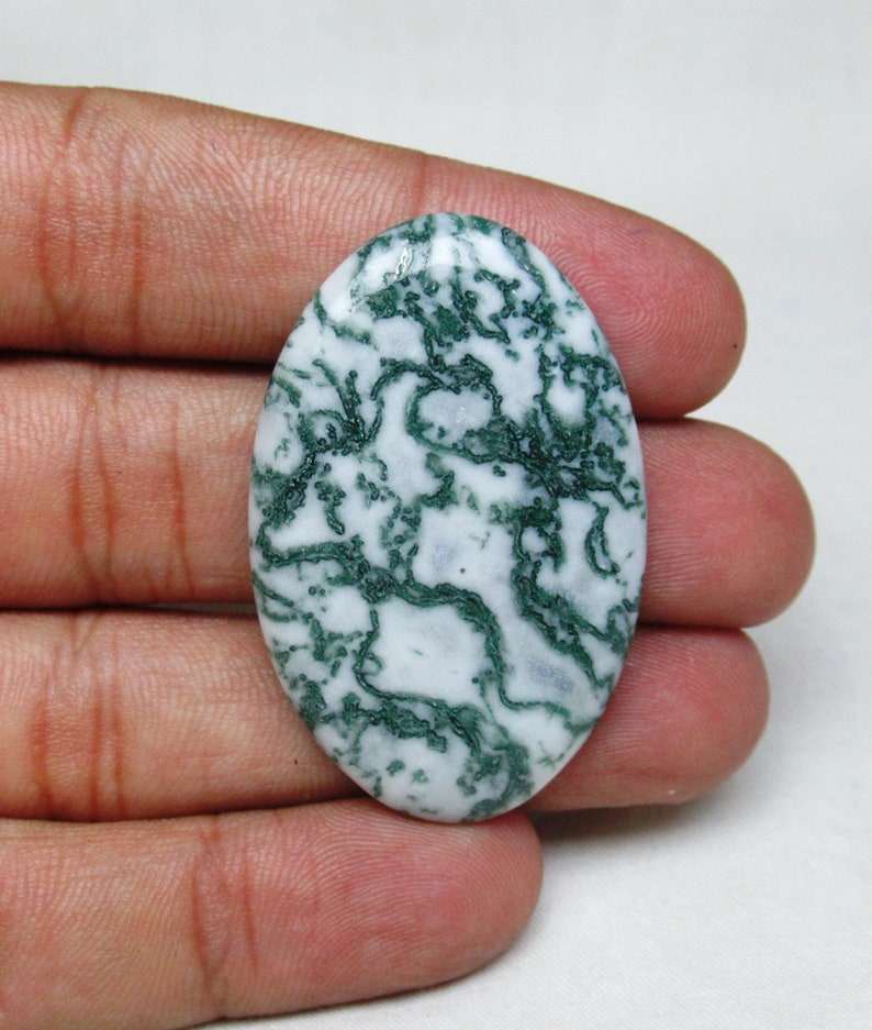 Tree Agate Cabochon Jewelry Making Gemstone Oval Flat Back Gemstone 29 x 44 x 5 mm Smooth Cabochon Loose Gemstone Pendant Cabochon #1553