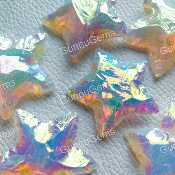 Angel Aura Opalite Star, Titanium Aura Obsidian Star, Crescent Star, Rainbow Coated Aura Quartz Star, Healing Crystal  Size 25 to 30 mm