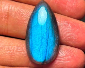 Cabujón de labradorita azul AAA con destellos en forma de pera, gema natural para la fabricación de joyas.