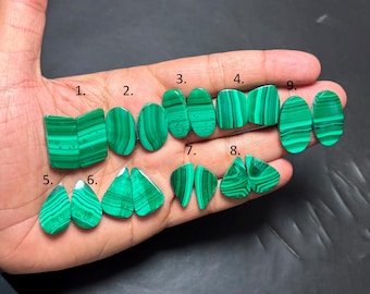 Cabochon Paar aus Malachit, grüner Edelstein für die Schmuckherstellung