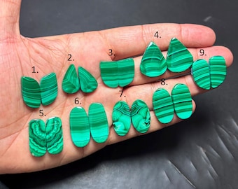 Malachite Cabochon Pair, Natural Green Gemstone for Earrings
