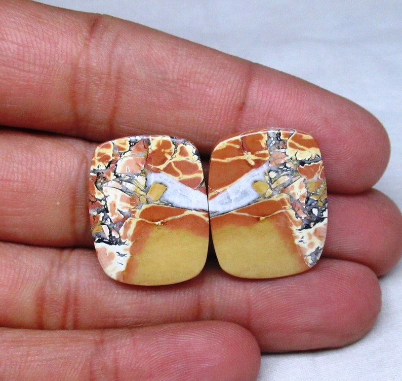 Maligano Jasper Baguette Shape Pair 18 x 24 x 4 mm Loose semi precious gemstone Pair flat back cabochon natural gemstone cabochon #3019