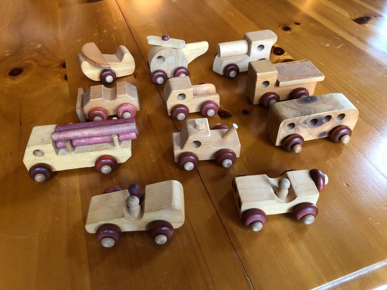 small wooden cars and trucks