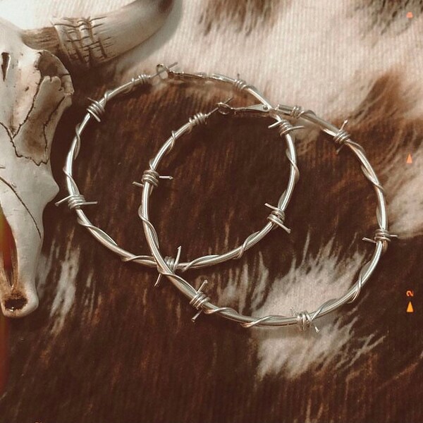 55MM Barbed Wire Hoop Earrings, Western / Boho Style Jewelry