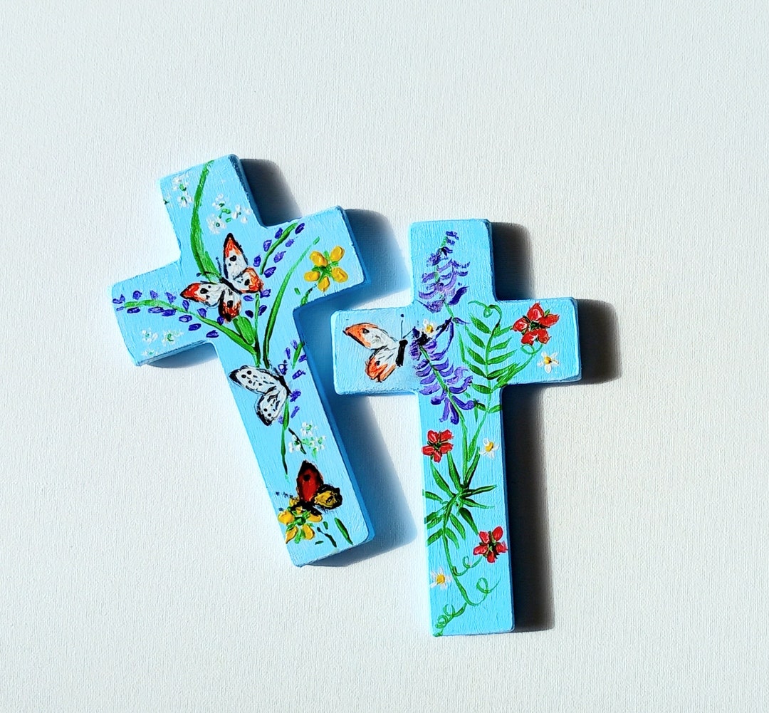 Small Handheld Crosses- Flower and Butterfly Designs - Etsy