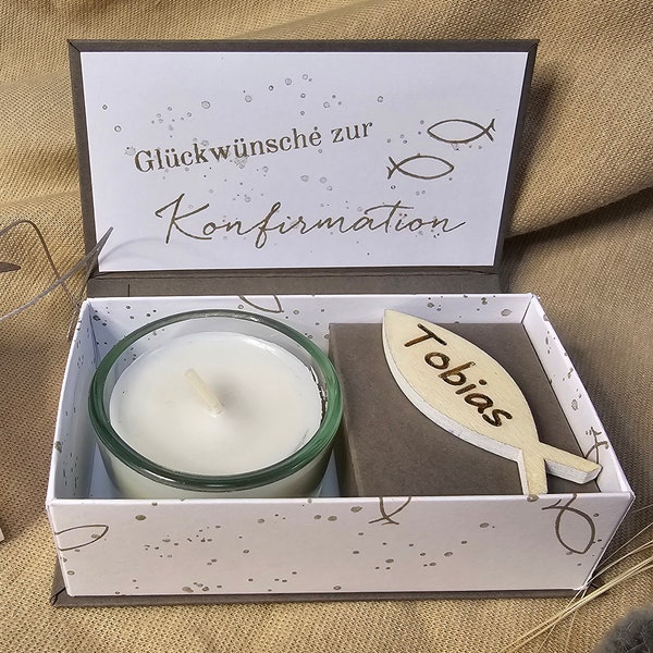 Gift box can be personalized for confirmation, communion, confirmation