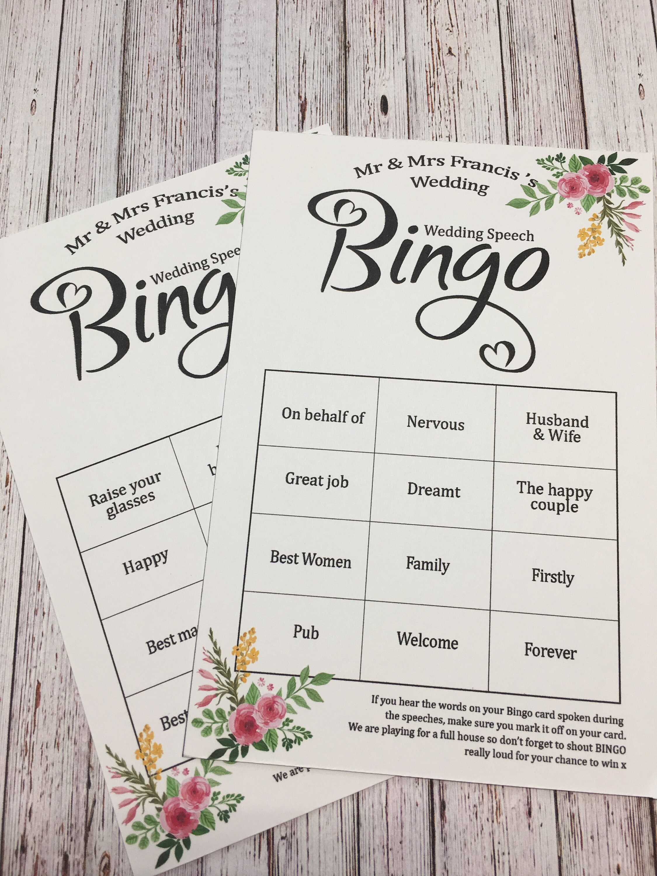 Personalised Wedding Speech Bingo Etsy UK