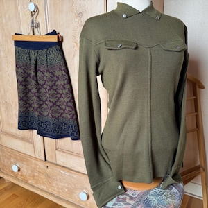 Conjunto vintage Kookai caqui de principios de los años 80, talla XS adulto o 14 años, fabricado en Francia