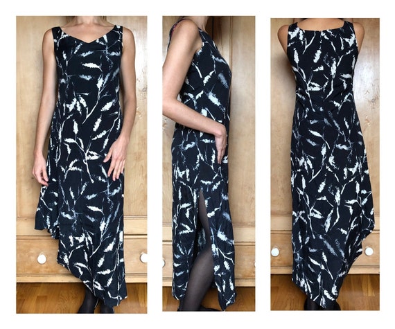 Vintage Pure Silk Long Asymmetric Black Dress With Ecru Leaves, Size M, Mid  Season, Summer, Brand Donna Karan, Made in Italy - Etsy