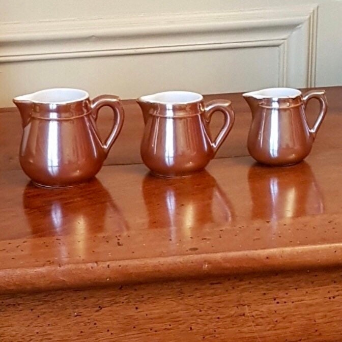 Trio Mignon de Petits Pots Vintage Années 1950, Origine France. Super Mignons, Couleur Bronze Métall