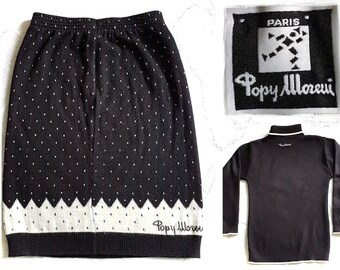 Jupe vintage noire à pois blancs, marque Popy Moreni, Paris, made in France, très élégante pour petite fille 12-14 ans