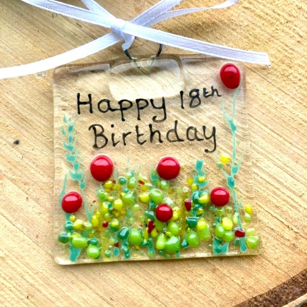 CLEARANCE -18th Birthday keepsake hanger, fused glass