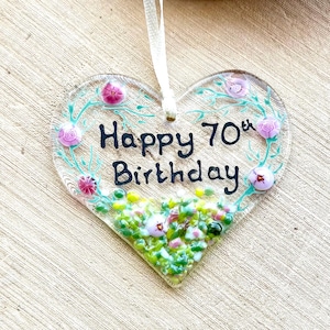 Souvenir du 70e anniversaire en forme de coeur en verre fusionné,