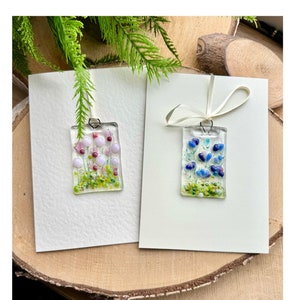 Mother's Day glass flower greeting card, fused glass