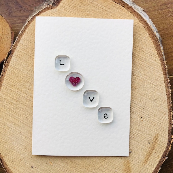 Love pocket pebble card, fused glass, Birthday, sympathy, gift card, mental health, with sympathy, best mum ever gift, letterbox gift,