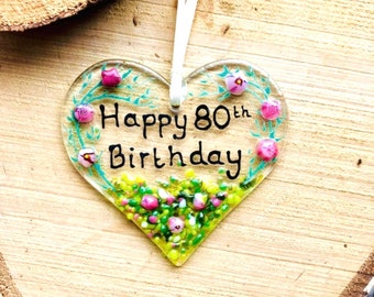 80th Birthday glass heart keepsake