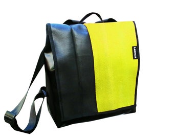 Backpack made of yellow fire hose